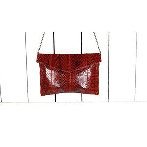 Vintage red snakeskin leather clutch bag shoulder purse